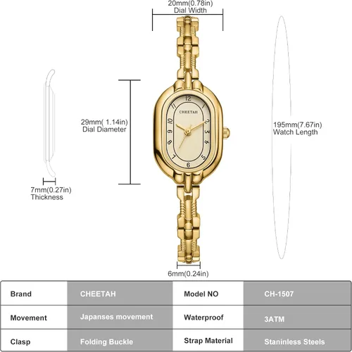 Miniatura 3 de CHEETAH Reloj de pulsera de oro para mujer, pulsera vintage pequeña, esfera numérica fácil de leer, resistente al agua