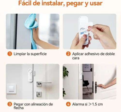 Miniatura 6 de TECKNET Alarmas de puerta cuando se abre, alarma de puerta y ventana, alarma de puerta para seguridad de los niños, alarmas portátiles 2 en 1