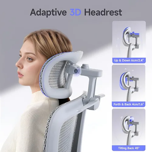 Miniatura 5 de Silla de oficina con reposapiés, silla ergonómica con reposacabezas 3D, silla de computadora con respaldo ajustable y reposabrazos 3D, silla de Gris