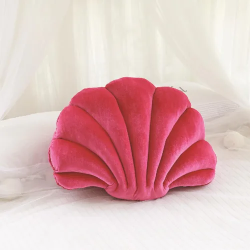 Miniatura 2 de Almohada con forma de concha de mar, almohada de terciopelo rojo rosa, almohada de felpa con temática de mar y océano, almohada decorativa