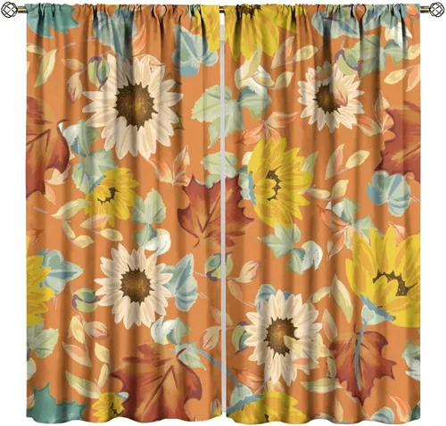 Miniatura 22 de Cortinas opacas de girasol, diseño natural, de granja, floral, con bolsillo para barra, para ventana, para dormitorio, sala de estar, 42 x 45