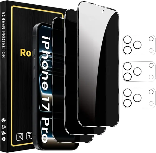 Miniatura 25 de Romkasi Paquete de 3 protectores de pantalla de privacidad para iPhone 11 de 6.1 pulgadas con 3 protectores de lente de cámara, película de vidrio