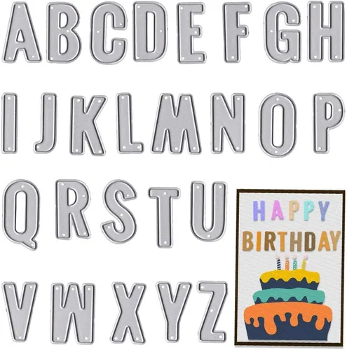 26 letras del alfabeto troqueladas para hacer tarjetas, letras mayúsculas, palabras, troqueles de corte, plantillas, plantillas en relieve para