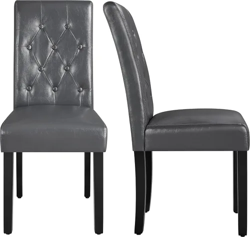Miniatura 19 de Yaheetech Juego de 2 sillas de comedor tapizadas Parsons de cuero modernas con respaldo alto y patas de madera maciza, para comedor, sala de estar