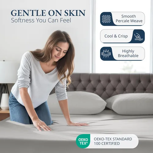 Miniatura 3 de LANE LINEN Juego de 3 piezas con sábana bajera de 100 % algodón orgánico y 2 fundas de almohada, con tejido de percal para cama matrimonial, 13