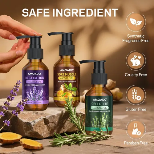 Miniatura 4 de Aceite de masaje para terapia de masaje, aceites de masaje para músculos doloridos – 10.5 oz, aceite de árnica, eucalipto anticelulítico, aceites