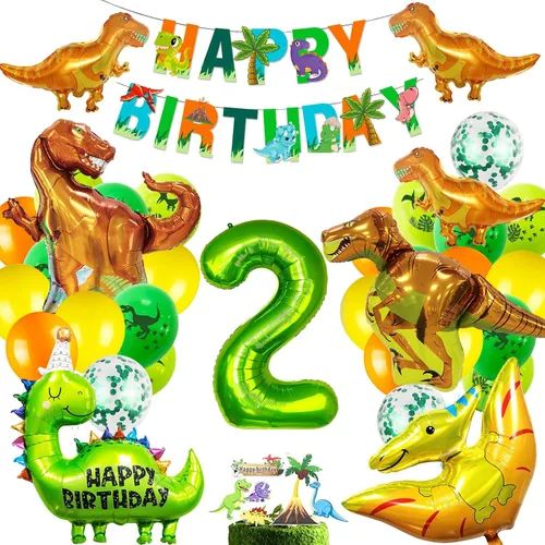 Suministros para fiesta de cumpleaños de dinosaurios, decoraciones de fiesta de dinosaurios con globos, pancarta, decoración para pasteles para