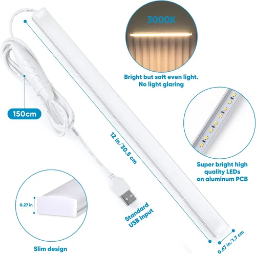 Miniatura 3 de Litever Luz LED para debajo del gabinete con alimentación USB para encimera de cocina, banco de trabajo, estación de café, espacio de trabajo