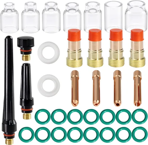 Miniatura 11 de Kit de 31 piezas de lente de gas TIG de soldadura con copa de vidrio 4# 5# 6# 7# 8# 10# 12# para WP-17/18/26