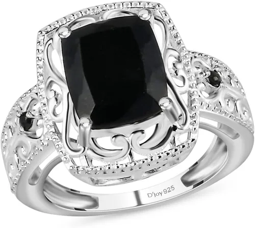 Black Tourmaline Rings - Birthstone Rings for Women - Engagement Promise Ring for Her Statement Vintage Stainless Steel Tourmaline Jewelry Birthday