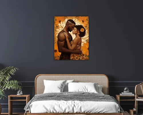 Miniatura 252 de Arte de pared afroamericano, decoración de rey y reina bailarín negro para sala de estar, arte de pareja de amor negro para dormitorio, lienzo