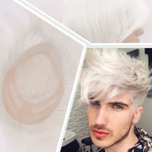 Miniatura 8 de Pelucas para hombre, tupé para hombre, unidad de tejido de cabello humano virgen europeo para hombre, tupé, mono encaje superior, piel sintética, 1B