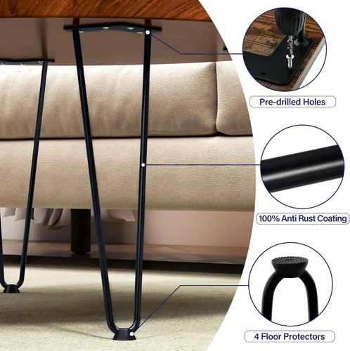 Miniatura 4 de Tengchang barras de metal sólido con acabado horneado estilo horquilla para utilizar como patas de mesa, banco, silla, etc, color negro de 8" 12