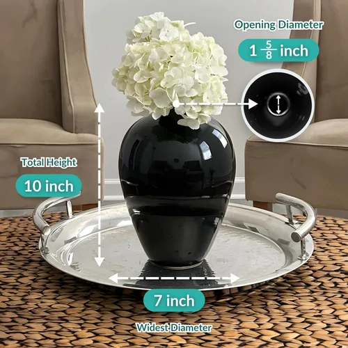 Miniatura 2 de Willowy Jarrón de porcelana brillante de 10 pulgadas, jarrón grande de cerámica negra, jarrones negros para centros de mesa, para decoración