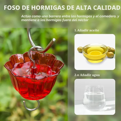 Miniatura 5 de Kingsyard Comedero de vidrio para colibríes para exteriores, comedero para pájaros silvestres con 6 puertos de alimentación para colgar para patio