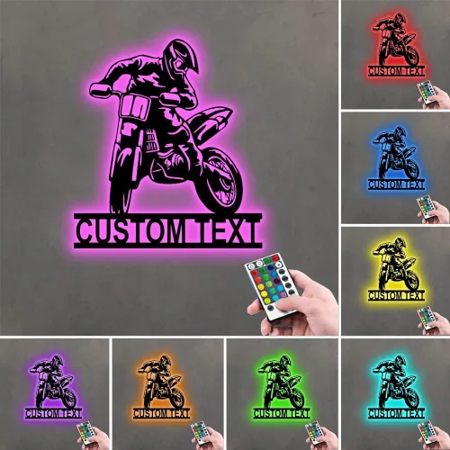 Miniatura 5 de Arte de pared de metal personalizado para motocross con luz LED, luz nocturna personalizada con nombre de motocross, decoración de lámpara de neón