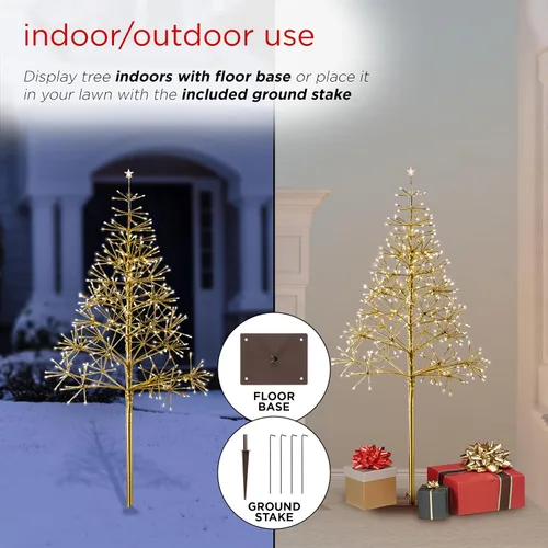 Miniatura 5 de Alpine Corporation Árbol de Navidad artificial festivo para interiores y exteriores de 53 pulgadas de alto con luces LED blancas cálidas, dorado