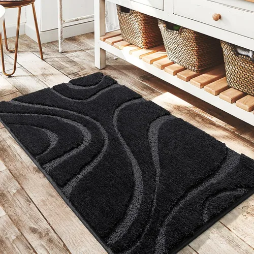 Miniatura 20 de DEXDE Alfombras de baño de 24 x 60 pulgadas, ultra suaves y absorbentes de agua, antideslizantes, de secado rápido, lavables a máquina, tapetes Negro