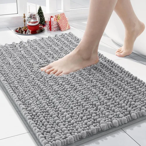 Miniatura 4 de Arotive Accesorios de baño de felpilla de lujo, tamaño de alfombra de baño de 24 x 16 pulgadas y alfombra de inodoro de 24 x 20 pulgadas, color gris
