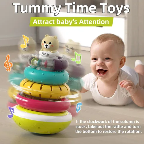 Miniatura 2 de Juguete apilador de anillos para bebé con luces, juguetes apilables musicales para niños pequeños de 1 a 3 años, juguetes Montessori giratorios