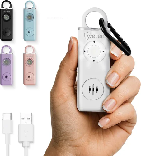 Miniatura 9 de Alarma de seguridad personal Weten para mujeres - Sirena de pánico de 130 dB de volumen alto en llavero, paquete de 3 unidades - Silbato