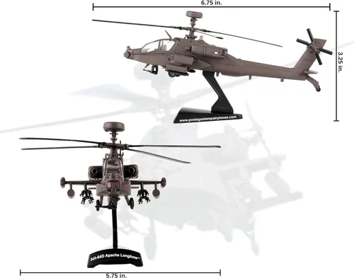 Miniatura 2 de Daron Sello Postal Boeing AH-64D Apache Longbow Modelo de exhibición de fundición a escala 1/100 con soporte, mediano