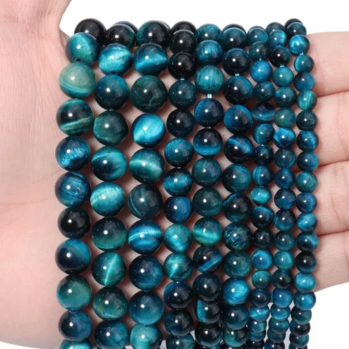 Miniatura 13 de 60 piezas de cuentas de piedra natural de 15⁄64 pulgadas (6 mm) con cuentas de apatita azul que es una piedra para sanación de la energía. Piedras