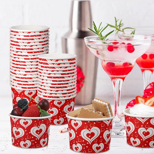 Miniatura 5 de Shellwei Paquete de 50 tazas de helado de 9 onzas para el día de San Valentín, cuencos de postre desechables con corazón, cuencos de papel