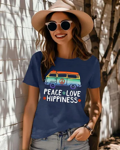 Miniatura 4 de Camiseta de amor con signo de paz para mujer, camiseta con estampado de flores, hippie de manga corta de los años 60 y 70, camiseta inspiradora