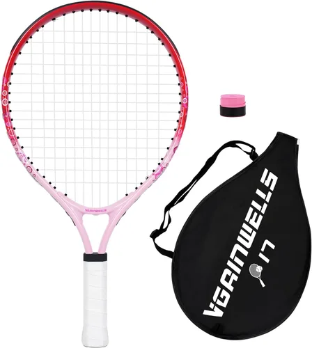Miniatura 14 de Raqueta de tenis para niños de 17"-23" para edades de 2-9 años, ligera y duradera, incluye 1 raqueta de tenis para niños pequeños y 1 cintas