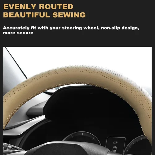 Miniatura 6 de AUTOXBERT Funda de volante de 38cm/15 pulgadas de piel auténtica para coser a mano, estilo DIY, con hilo y agujas, se ajusta para VW Ford Nissan Kia