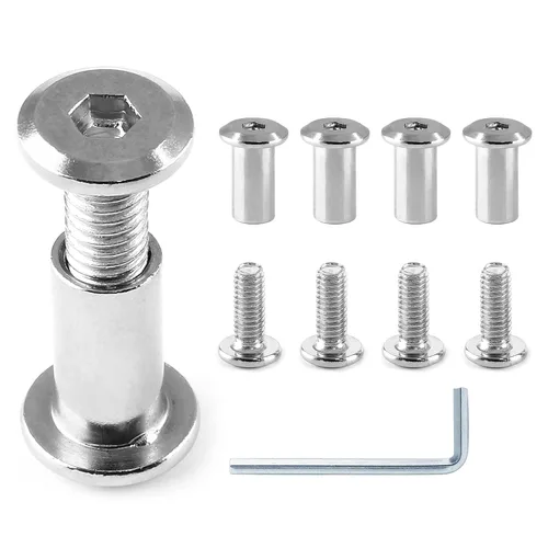 10 pares (20 piezas) M6 x 0.630 in Tornillo hexagonal con llave Allen, pernos de conector plateados para muebles, tornillos avellanados M6, tuercas