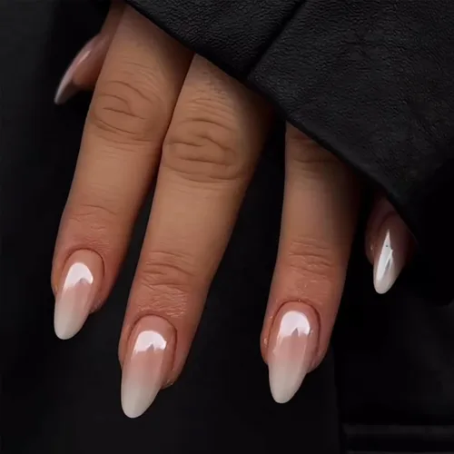 Miniatura 25 de Uñas postizas a presión marrón café, uñas postizas medianas de almendra, color sólido, cobertura completa, uñas postizas artificiales brillantes