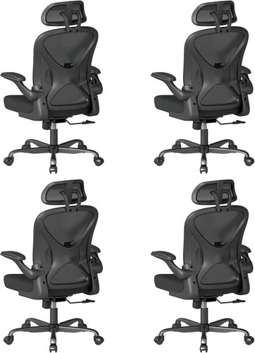 Miniatura 15 de ZZH Juego de 2 sillas ergonómicas de oficina con soporte lumbar ajustable y reposacabezas, silla de escritorio de malla para oficina en casa