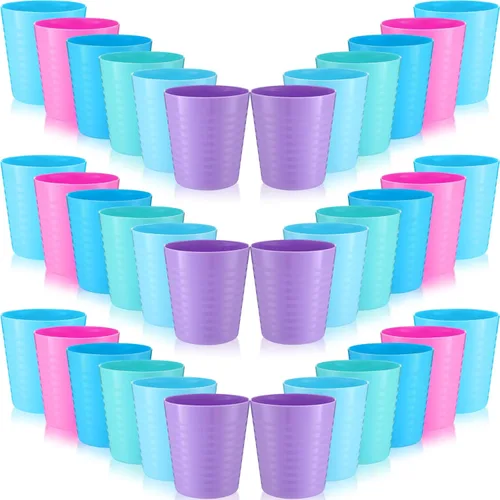 Miniatura 9 de Eccliy 36 vasos para niños a granel, vasos de plástico de 8 onzas, irrompibles, reutilizables, apilables, 6 vasos de colores surtidos para niños