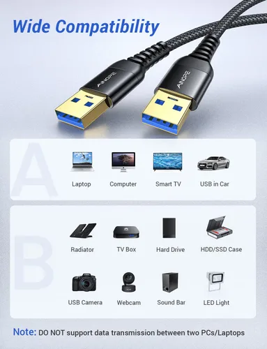 Miniatura 4 de AINOPE Cable USB a USB, cable USB 3.0 A a A macho a macho [nunca se rompe], cable tipo A de doble extremo compatible con cajas de disco duro, KVM