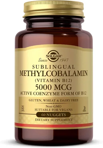 Solgar Metilcobalamina (Vitamina B12) 5000 mcg, 60 Nuggets - Sabor a cereza - Apoya el metabolismo energético - Listo para el cuerpo, forma activa -