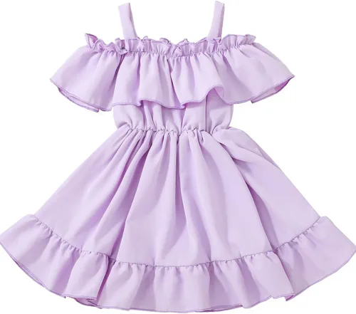 VINUOKER Vestido de fiesta de princesa para niñas pequeñas, vestido de verano con hombros descubiertos y tirantes