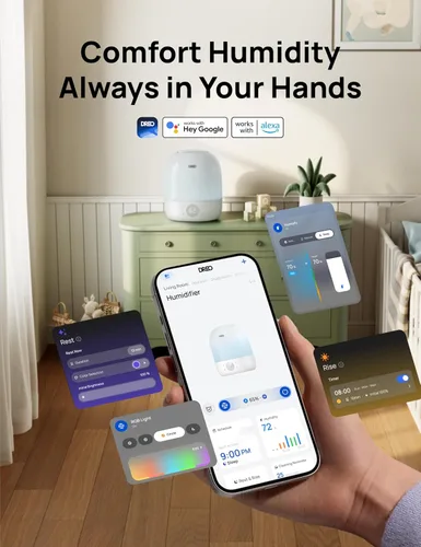 Miniatura 7 de DREO Humidificadores para dormitorio, tiempo de funcionamiento máximo de 30 horas, luz nocturna RGB y entrenador de sueño, humidificador de niebla