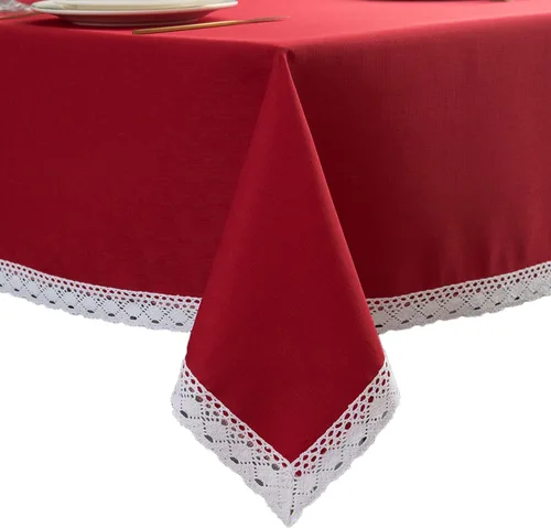Miniatura 13 de EHouseHome Mantel de lino sintético con ribete de encaje, impermeable, a prueba de derrames, resistente a las manchas, sin arrugas, a prueba