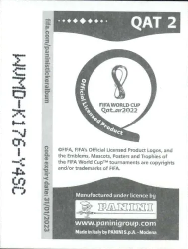Miniatura 2 de Adhesivo de fútbol de la Copa Mundial de Panini 2022 #QAT2 con logotipo del equipo Qatar Group A oficial de Qatar WC en bruto (NM o mejor), mide 2