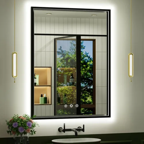 Miniatura 24 de Espejo de baño LED negro de 20 x 28 pulgadas con luces delanteras y traseras 3000K/4500K/6000K, Stepless Dimmable, Anti-Fog, Memory Function, ETL