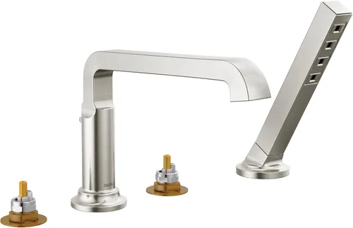 Delta Tetra - Grifo de bañera romana con ducha de mano, grifo de bañera de níquel cepillado, acero inoxidable T4789-SS-PR-LHP (válvula y asas no