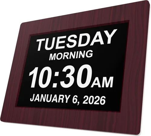 Miniatura 10 de American Lifetime Reloj digital grande para personas mayores, negro, 8 pulgadas, con día y fecha, alarmas personalizables, atenuación automática