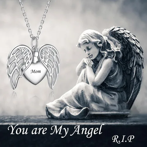 Miniatura 5 de Collar de plata de ley 925 con alas de ángel conmemorativas para cenizas, joyería de cremación