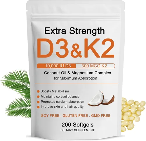 Vitamina D3 K2 Complejo de Magnesio, Fuerza Extra D3 & K2 con Triple Magnesio en Cápsulas Blandas, D3 + K2 (Mk-7) | Apoyo para Huesos e Inmunidad |