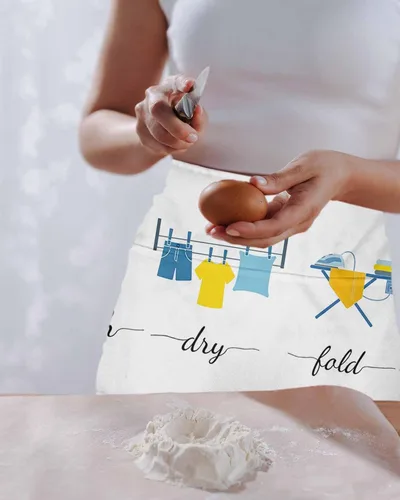 Miniatura 2 de DecorLovee Modern Minimalist Waitress Apron with 3 Pockets, Cartoon Laundry Room Washing Machine Server Aprons Waterproof Kitchen Restaurant Half