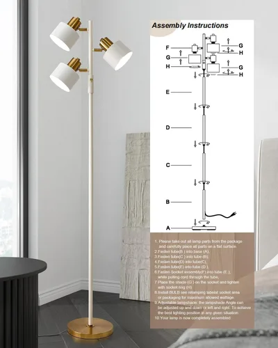 Miniatura 6 de OYEARS Lámpara de pie para sala de estar, iluminación brillante, alta y moderna, industrial, vintage, lámparas de esquina de pie, luz LED, luz