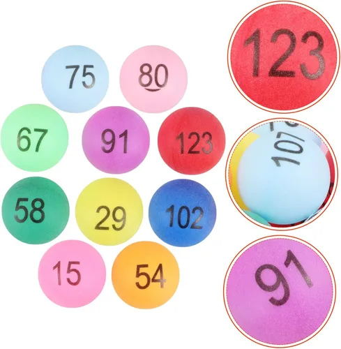 Miniatura 7 de 150 bolas de bingo para rifas, bolas numeradas 1-150 pelotas de tenis de mesa de repuesto, pelotas de pong para juegos de bingo y recuerdos de fiesta