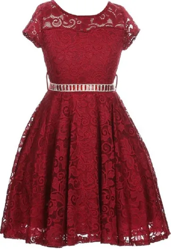 Miniatura 8 de Little Girl - Vestido de niña con manga de encaje y cinturón de piedras